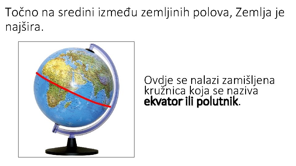 Točno na sredini između zemljinih polova, Zemlja je najšira. Ovdje se nalazi zamišljena kružnica