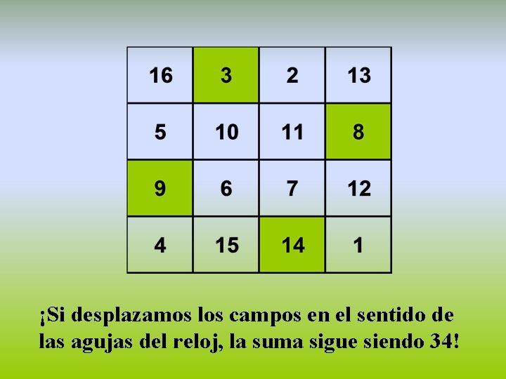 ¡Si desplazamos los campos en el sentido de las agujas del reloj, la suma