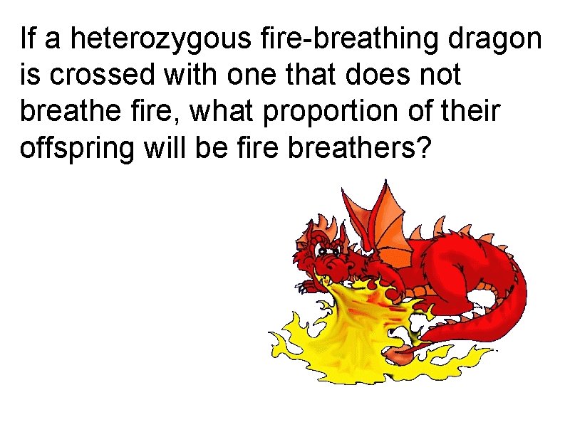 If a heterozygous fire-breathing dragon is crossed with one that does not breathe fire,