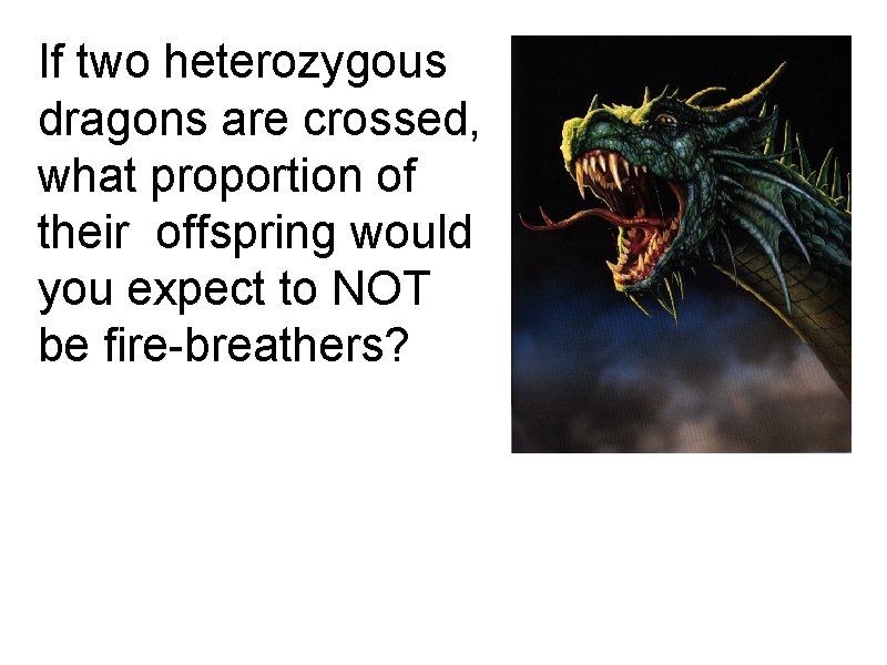 If two heterozygous dragons are crossed, what proportion of their offspring would you expect