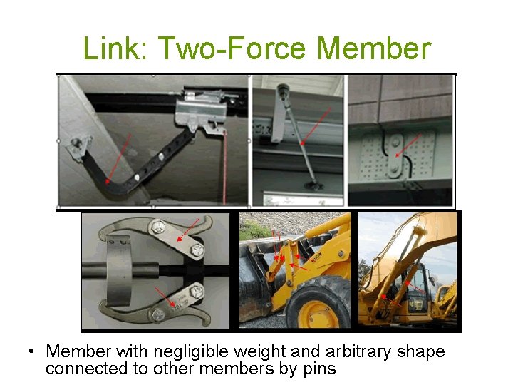 Link: Two-Force Member • Member with negligible weight and arbitrary shape connected to other