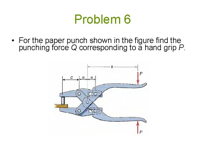 Problem 6 • For the paper punch shown in the figure find the punching