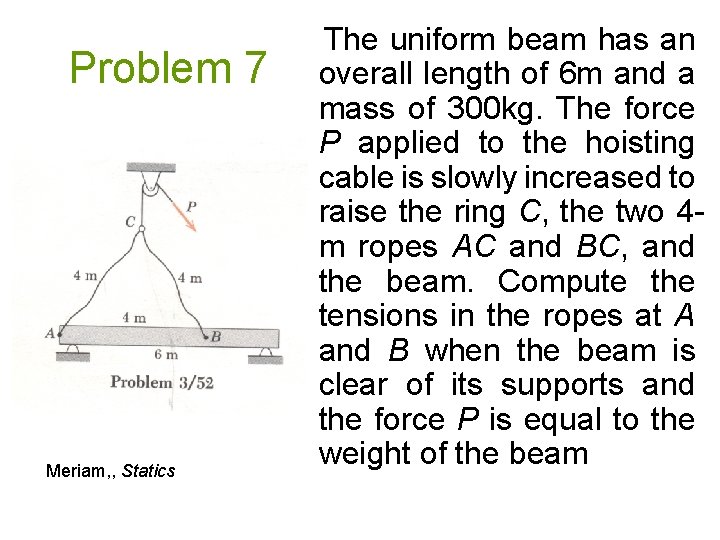 Problem 7 Meriam, , Statics The uniform beam has an overall length of 6