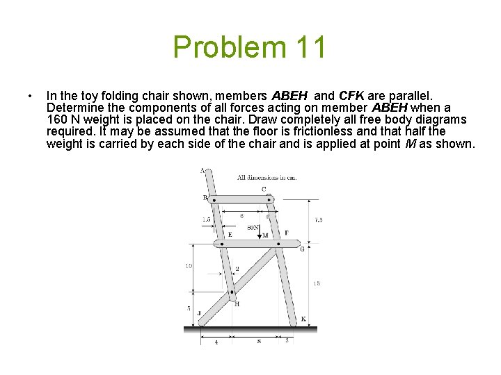 Problem 11 • In the toy folding chair shown, members ABEH and CFK are