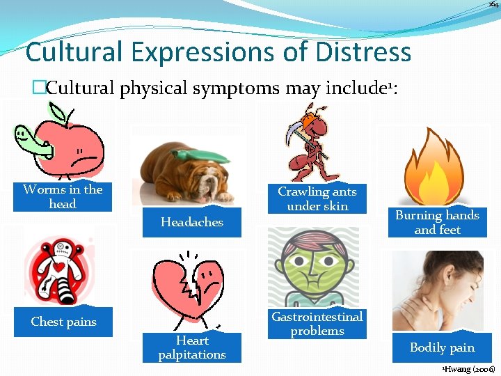 164 Cultural Expressions of Distress �Cultural physical symptoms may include 1: Worms in the