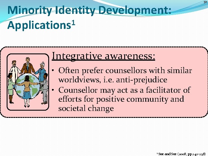 Minority Identity Development: Applications 1 50 Integrative awareness: • Often prefer counsellors with similar