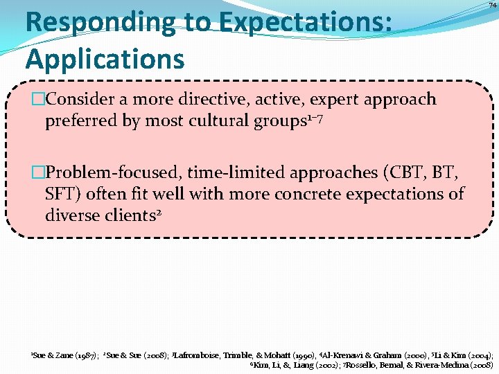 Responding to Expectations: Applications 74 �Consider a more directive, active, expert approach preferred by