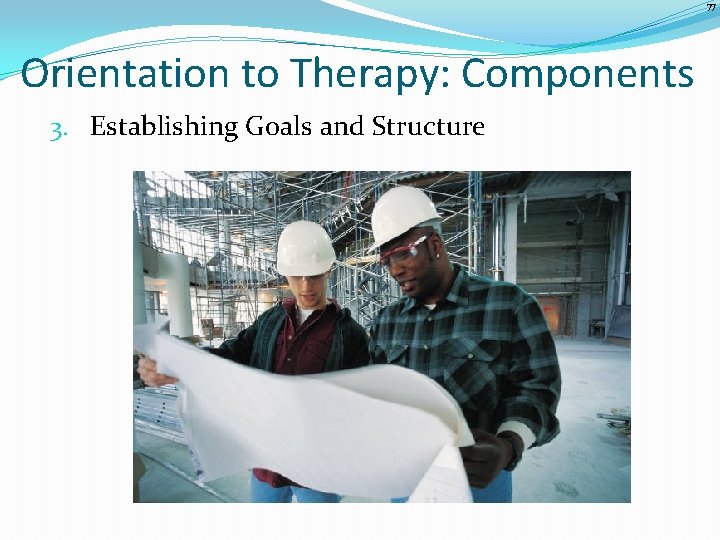 77 Orientation to Therapy: Components 3. Establishing Goals and Structure 