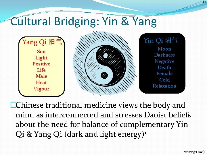 95 Cultural Bridging: Yin & Yang Qi 阳气 Sun Light Positive Life Male Heat