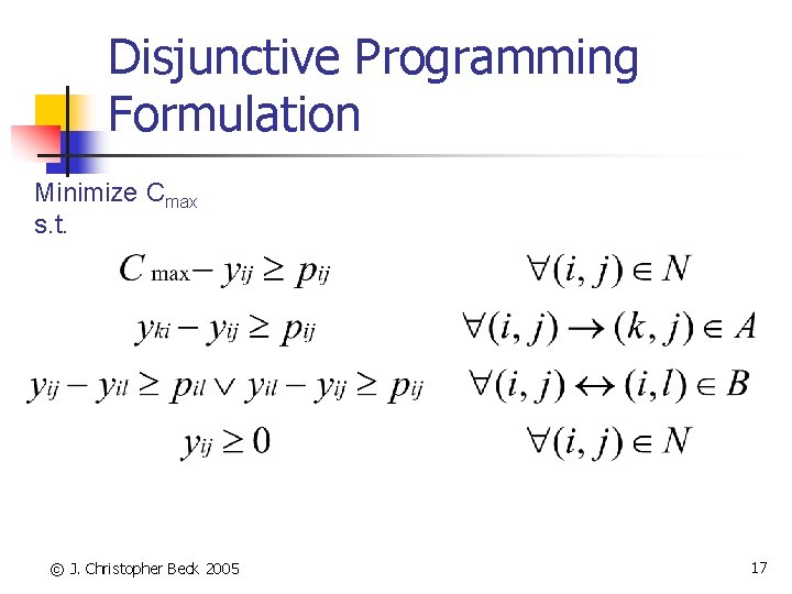 Disjunctive Programming Formulation Minimize Cmax s. t. © J. Christopher Beck 2005 17 