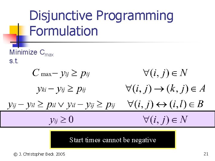 Disjunctive Programming Formulation Minimize Cmax s. t. Start times cannot be negative © J.