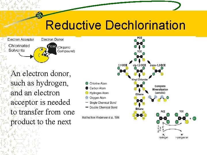 Reductive Dechlorination An electron donor, such as hydrogen, and an electron acceptor is needed