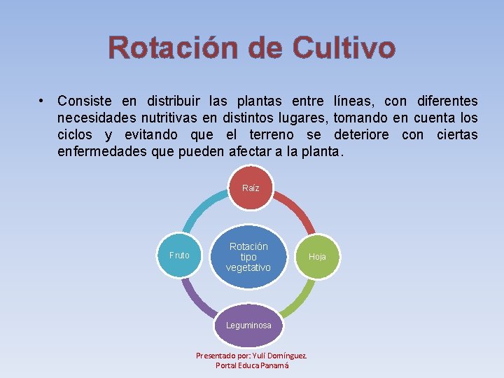 Rotación de Cultivo • Consiste en distribuir las plantas entre líneas, con diferentes necesidades