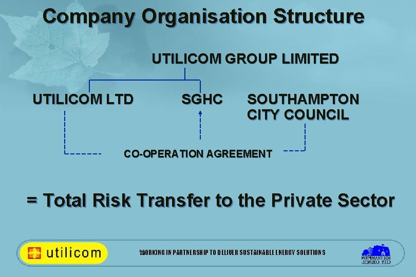 Company Organisation Structure UTILICOM GROUP LIMITED UTILICOM LTD SGHC SOUTHAMPTON CITY COUNCIL CO-OPERATION AGREEMENT