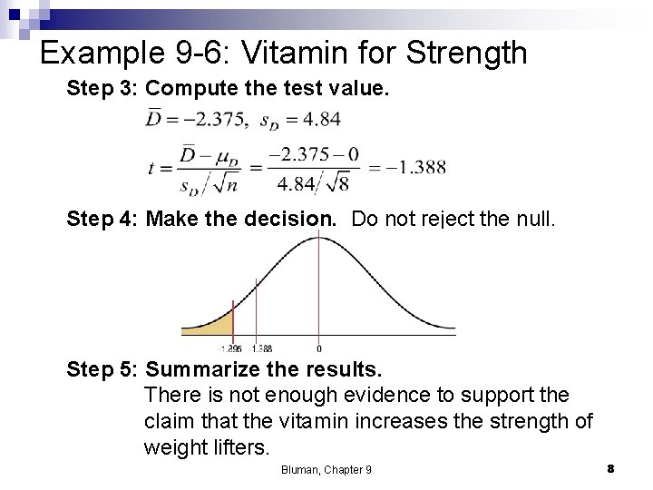 Example 9 -6: Vitamin for Strength Step 3: Compute the test value. Step 4: