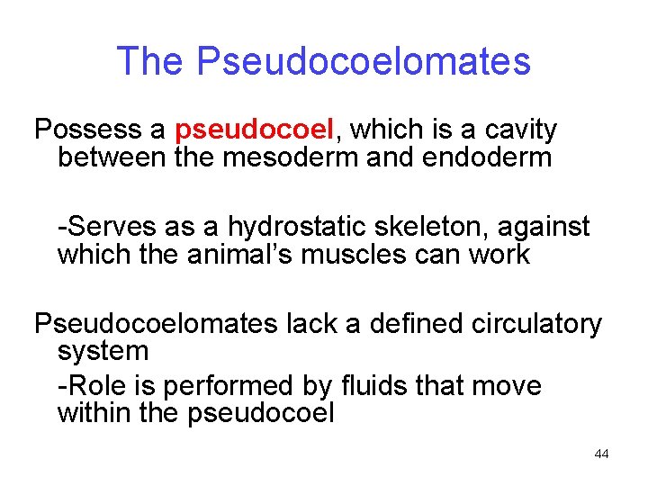 The Pseudocoelomates Possess a pseudocoel, which is a cavity between the mesoderm and endoderm