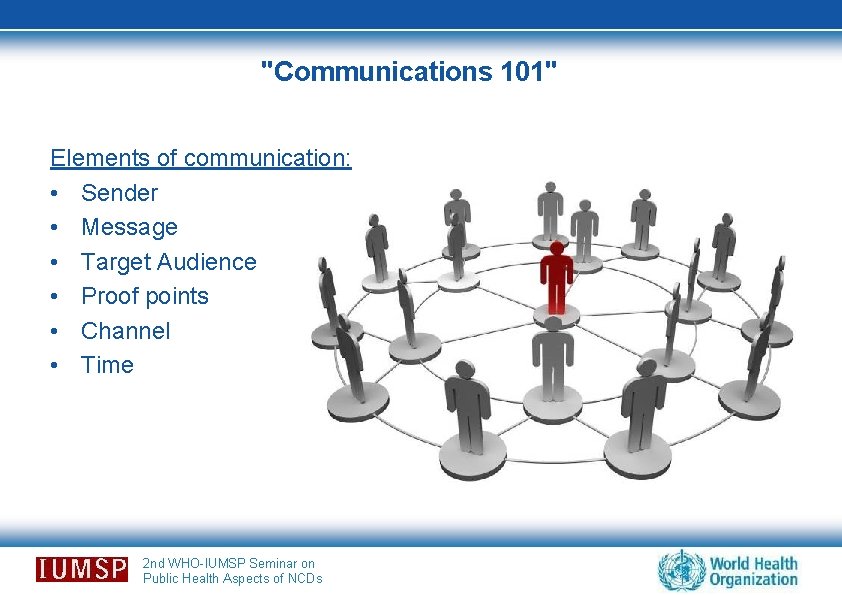 "Communications 101" Elements of communication: • Sender • Message • Target Audience • Proof