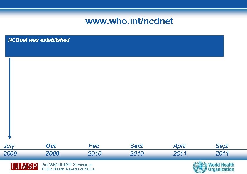 www. who. int/ncdnet NCDnet was established July 2009 Oct 2009 Feb 2010 2 nd