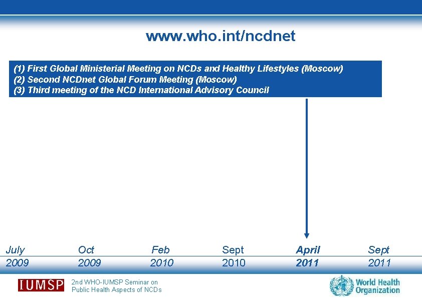 www. who. int/ncdnet (1) First Global Ministerial Meeting on NCDs and Healthy Lifestyles (Moscow)