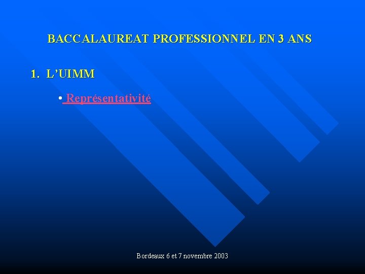 BACCALAUREAT PROFESSIONNEL EN 3 ANS 1. L’UIMM • Représentativité Bordeaux 6 et 7 novembre