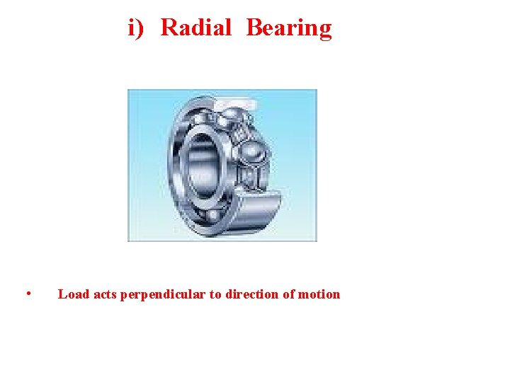 i) Radial Bearing • Load acts perpendicular to direction of motion 