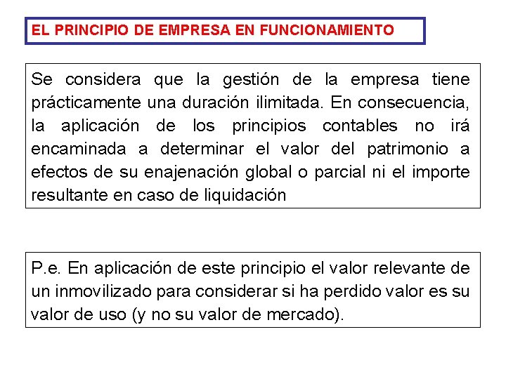 EL PRINCIPIO DE EMPRESA EN FUNCIONAMIENTO Se considera que la gestión de la empresa