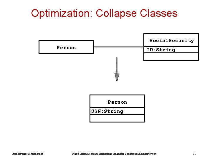 Optimization: Collapse Classes Social. Security Person ID: String Person SSN: String Bernd Bruegge &