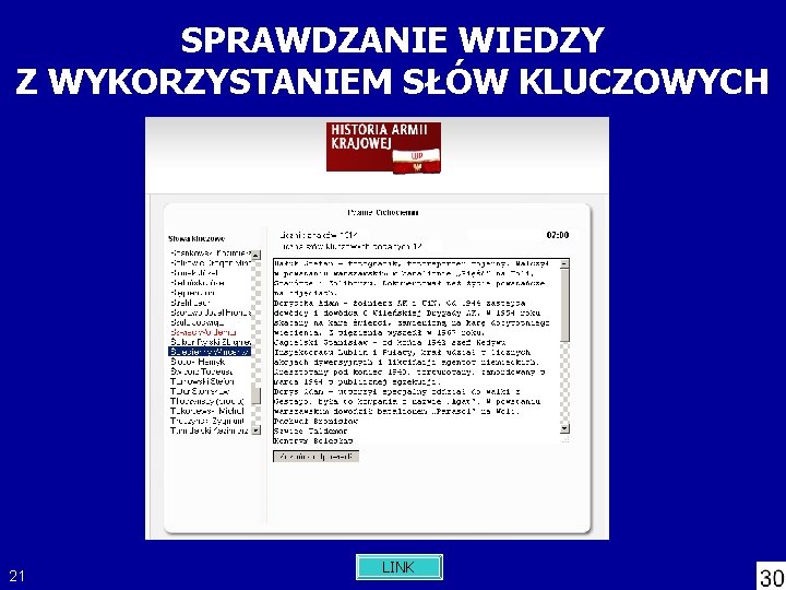 SPRAWDZANIE WIEDZY Z WYKORZYSTANIEM SŁÓW KLUCZOWYCH 21 LINK 