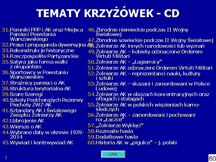 TEMATY KRZYŻÓWEK - CD 31. Pomniki PPP i AK oraz Miejsca 46. Zbrodnie niemieckie