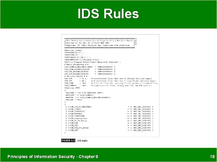 IDS Rules Principles of Information Security - Chapter 6 18 