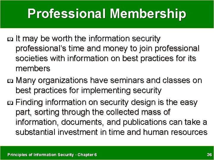 Professional Membership It may be worth the information security professional’s time and money to