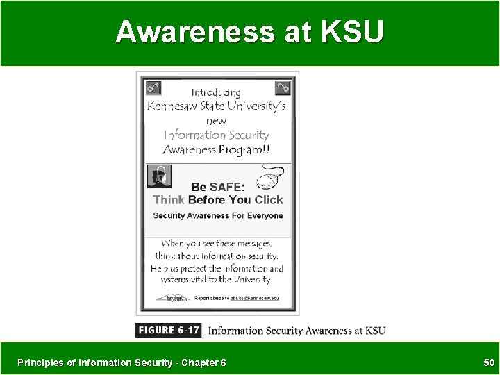 Awareness at KSU Principles of Information Security - Chapter 6 50 