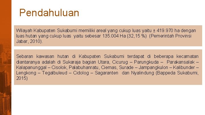 Pendahuluan Wilayah Kabupaten Sukabumi memiliki areal yang cukup luas yaitu ± 419. 970 ha