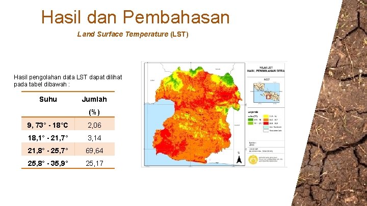 Hasil dan Pembahasan Land Surface Temperature (LST) 45% Hasil pengolahan data LST dapat dilihat