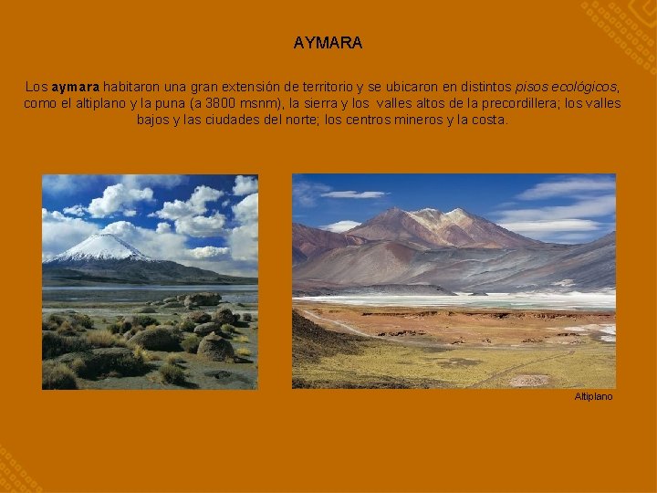 AYMARA Los aymara habitaron una gran extensión de territorio y se ubicaron en distintos