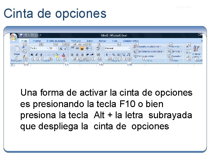 Cinta de opciones Microsoft ® Una forma de activar la cinta de opciones es