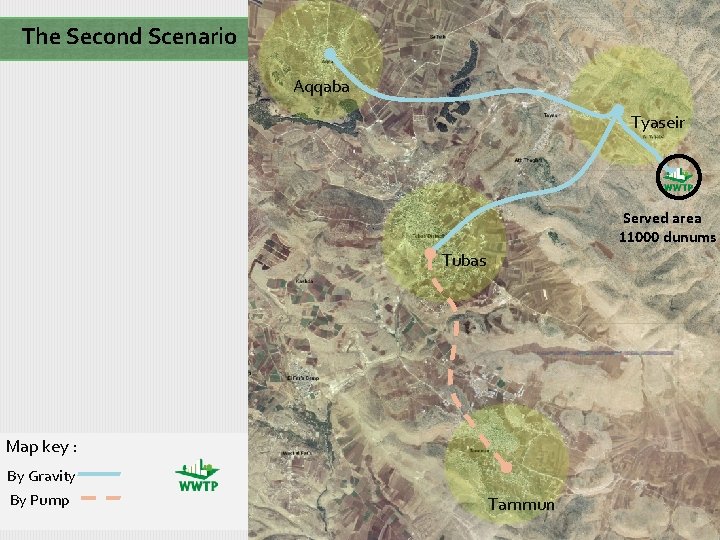 The Second Scenario Aqqaba Tyaseir Served area 11000 dunums Tubas Map key : By