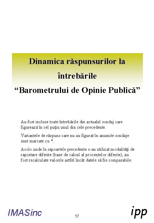 Dinamica răspunsurilor la întrebările “Barometrului de Opinie Publică” Au fost incluse toate întrebările din