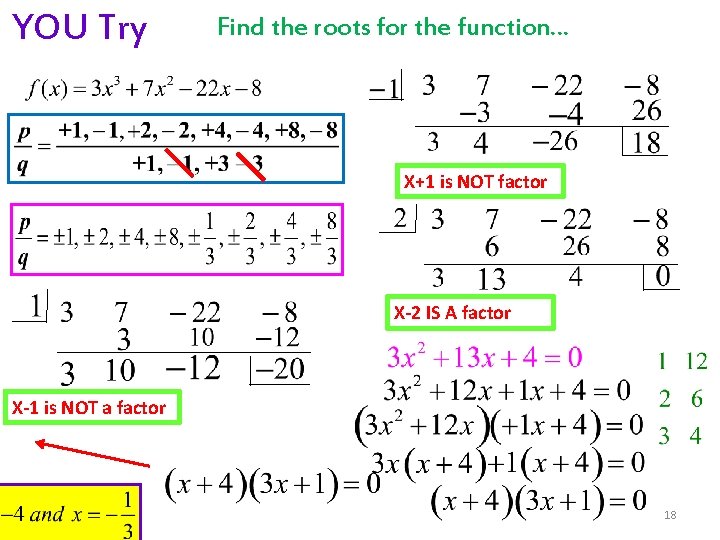 YOU Try Find the roots for the function… X+1 is NOT factor X-2 IS