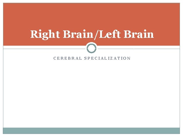 Right Brain/Left Brain CEREBRAL SPECIALIZATION 