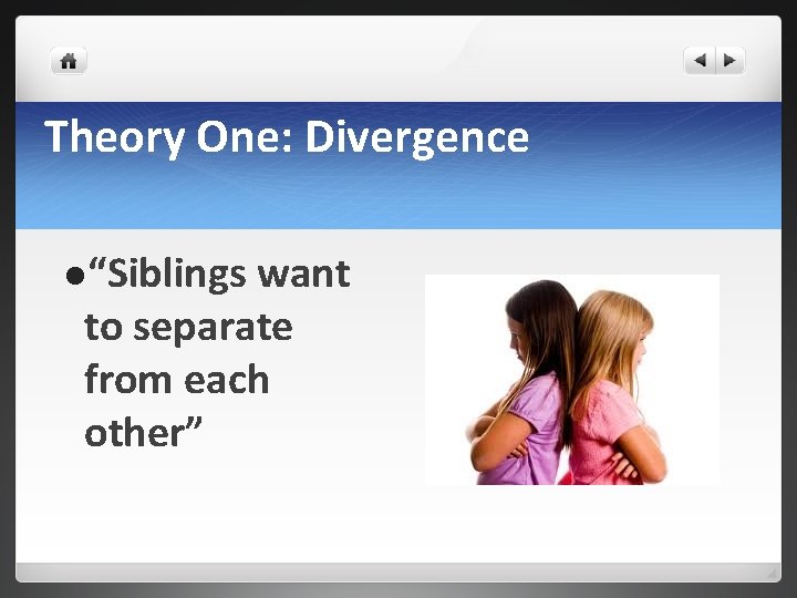 Theory One: Divergence l“Siblings want to separate from each other” 