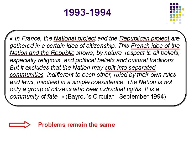 1993 -1994 « In France, the National project and the Republican project are gathered
