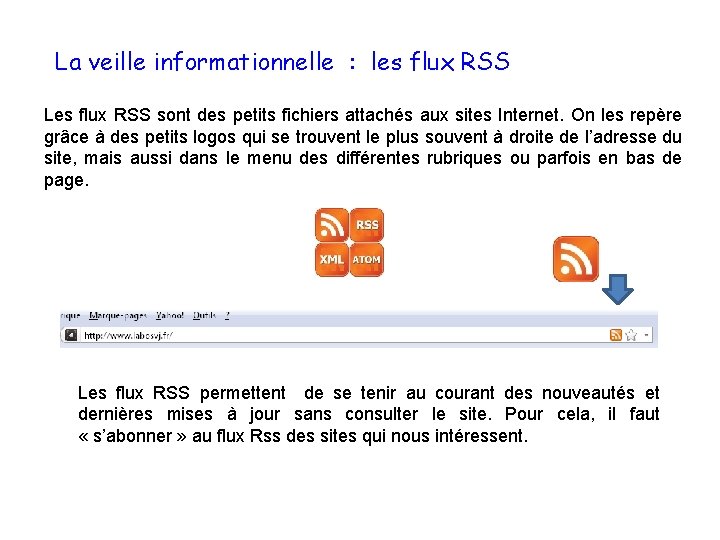 La veille informationnelle : les flux RSS Les flux RSS sont des petits fichiers