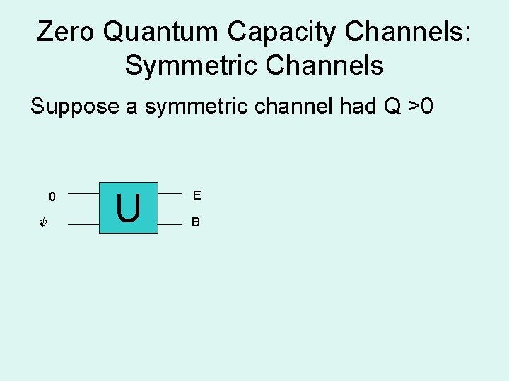 Zero Quantum Capacity Channels: Symmetric Channels Suppose a symmetric channel had Q >0 0