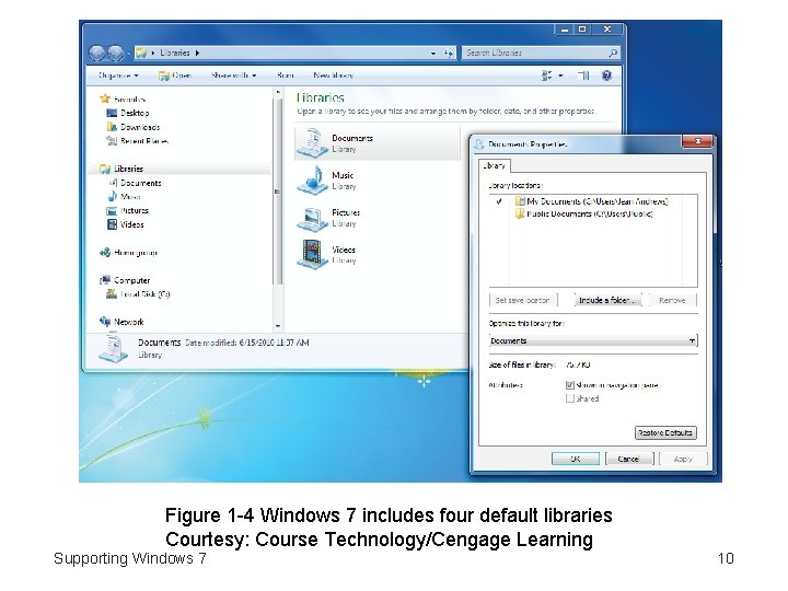 Figure 1 -4 Windows 7 includes four default libraries Courtesy: Course Technology/Cengage Learning Supporting