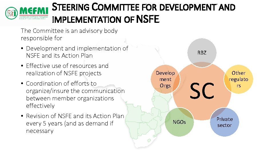 STEERING COMMITTEE FOR DEVELOPMENT AND IMPLEMENTATION OF NSFE The Committee is an advisory body