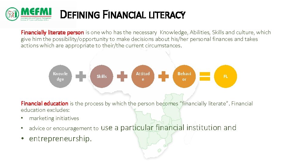 DEFINING FINANCIAL LITERACY Financially literate person is one who has the necessary Knowledge, Abilities,
