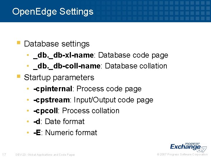 Open. Edge Settings § Database settings • _db-xl-name: Database code page • _db-coll-name: Database