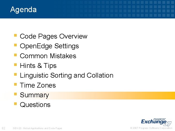 Agenda § Code Pages Overview § Open. Edge Settings § Common Mistakes § Hints