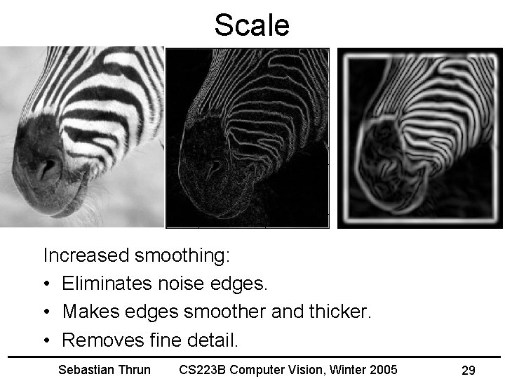 Scale Increased smoothing: • Eliminates noise edges. • Makes edges smoother and thicker. •